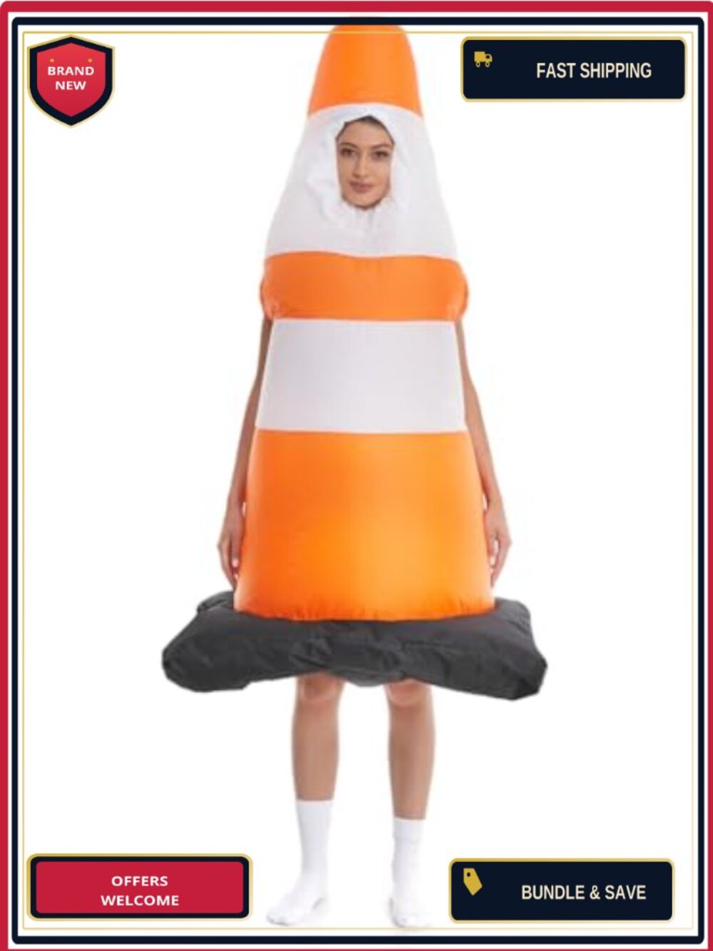 Inflatable Traffic Cone Costume Adult Size Polyester Spandex Halloween